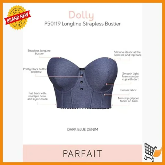 Strapless Longline Bustier, Denim Fabric, Full Coverage, Plus Sizes